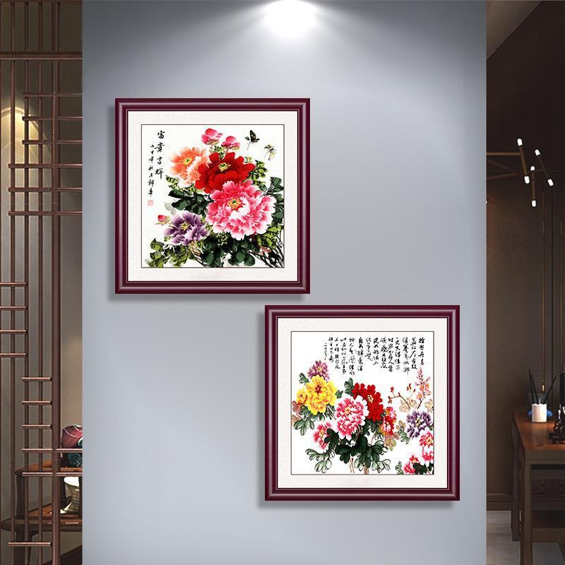 斗方国画花开富贵小品牡丹图挂画玄关花鸟画客厅过道装饰卧室字画