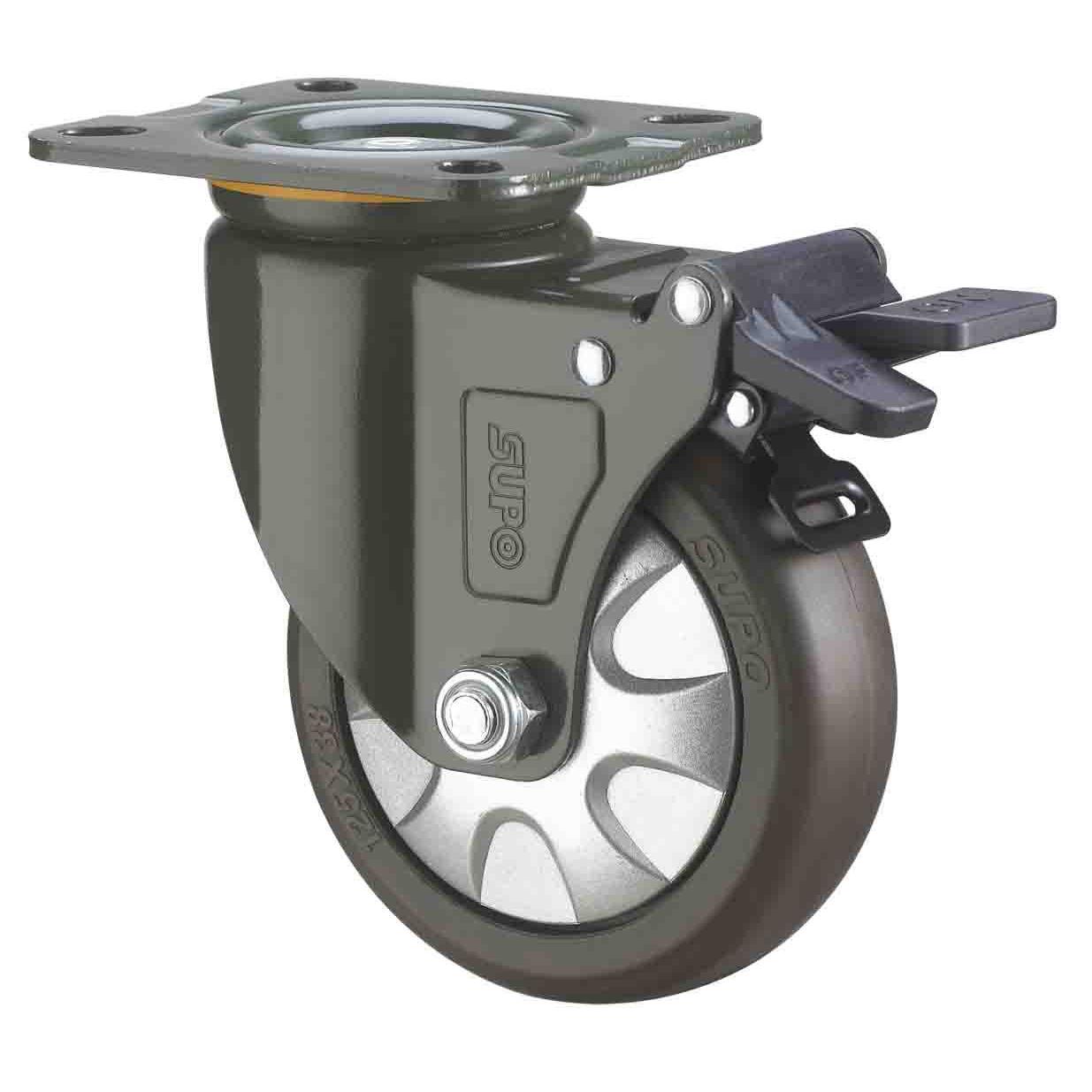 SUPO向荣动力 3寸带刹车 TPR 静音 工业万向脚轮J05S-01D-75-412