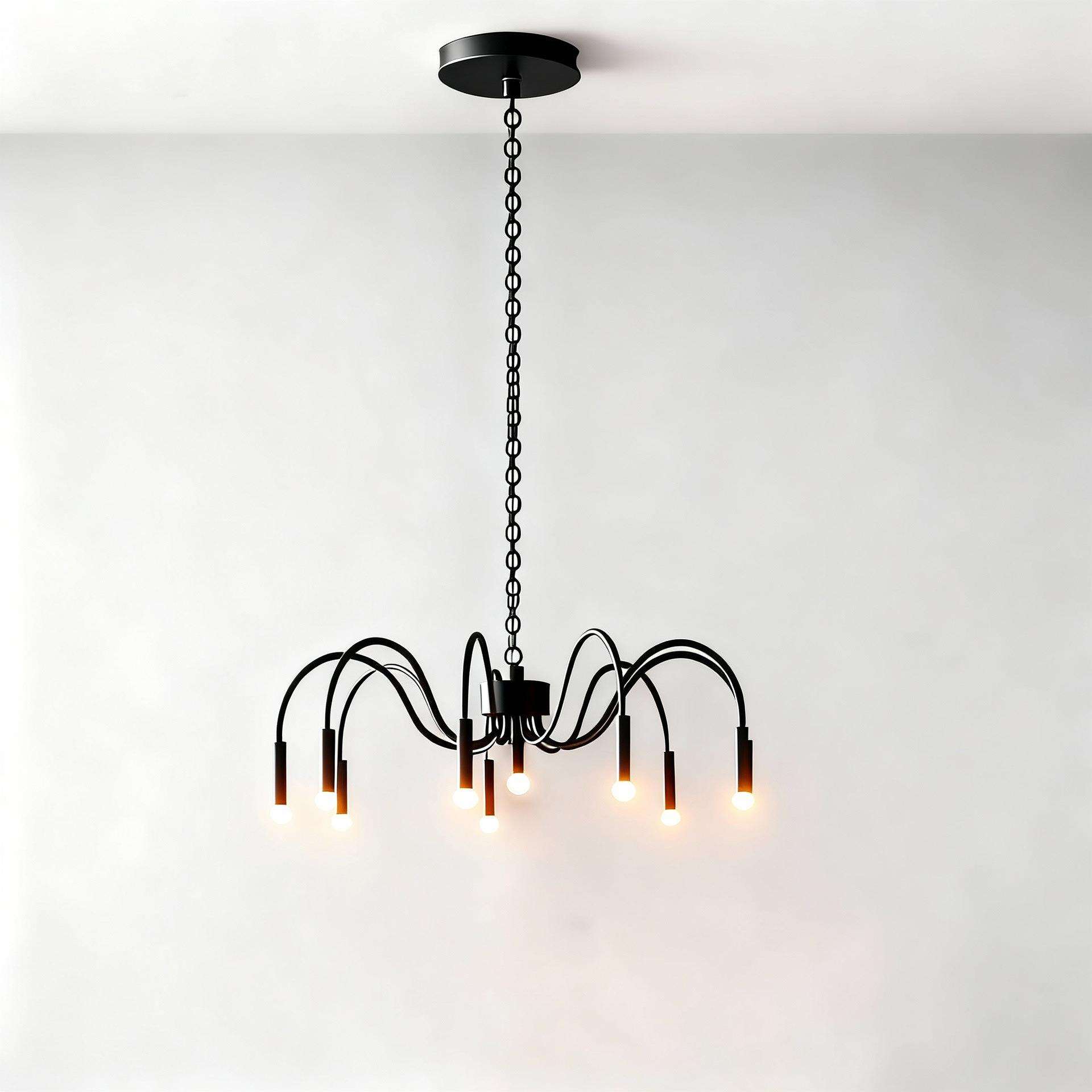 美式极简11头铁艺客厅餐厅吊灯北欧黑色金色线条创意艺术吊灯