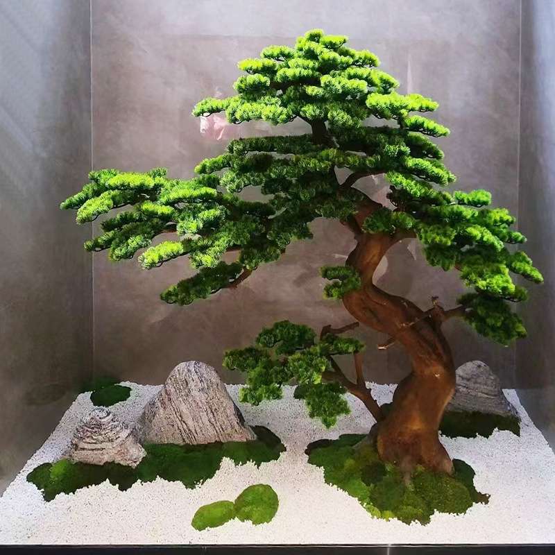 迎客松假树室内仿真松树展厅玄关摆件商场酒店罗汉松造景落地装饰