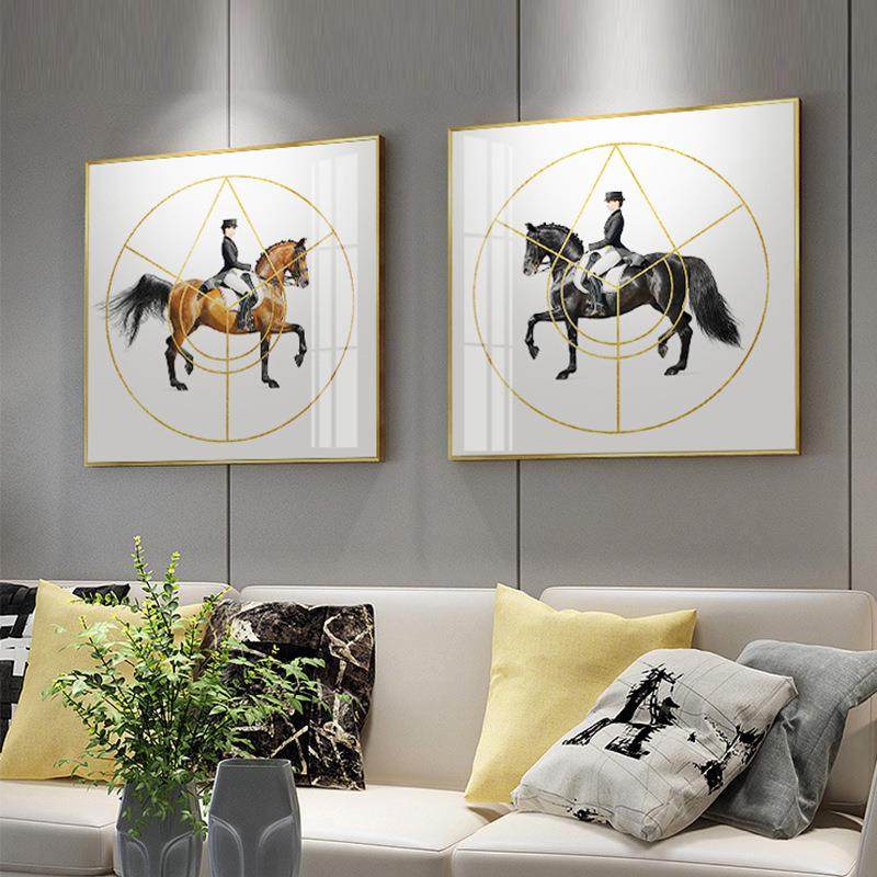 现代简约装饰画大尺寸客厅正方形艺术赛马挂画玄关走廊过道壁画