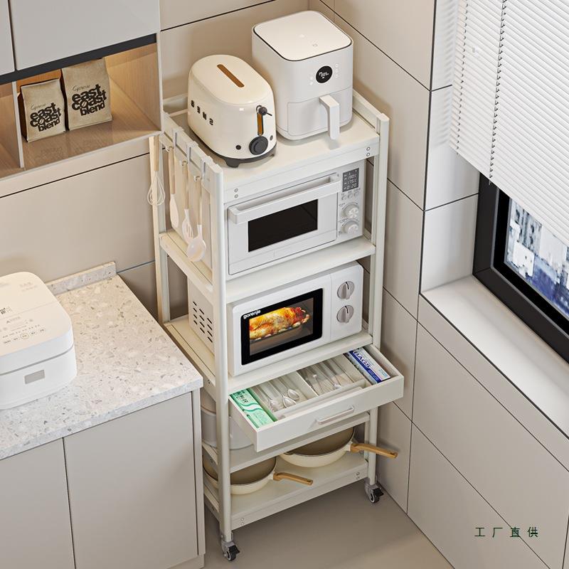 厨房微波炉架子置物架窄款落地多层小型烤箱电饭锅一体收纳架带轮