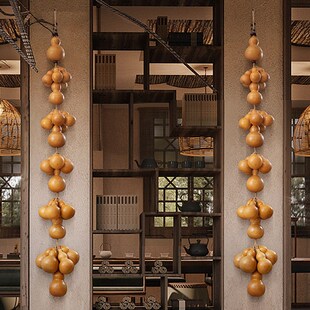 天然真葫芦挂件五福临门院门麻绳编织福禄工艺品玄关墙上装饰壁挂