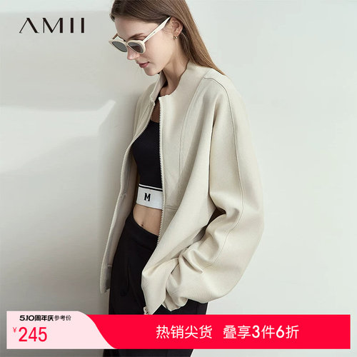 AMII【复古风】2026春秋韩版复古休闲减龄拉链卫衣外套女春秋