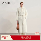 长款 Amii2025冬新款 温暖配腰带翻领落肩袖 环保皮草女宽松毛绒外套