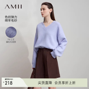 上衣 宽松色纺毛衣女百搭基础款 Amii2026春新款 简洁休闲V领落肩袖