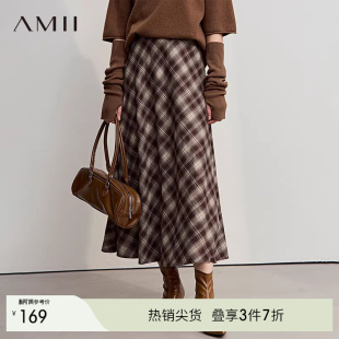 纹A字长款 2026春复古英伦风格 半身裙裙子 复古英伦风 Amii