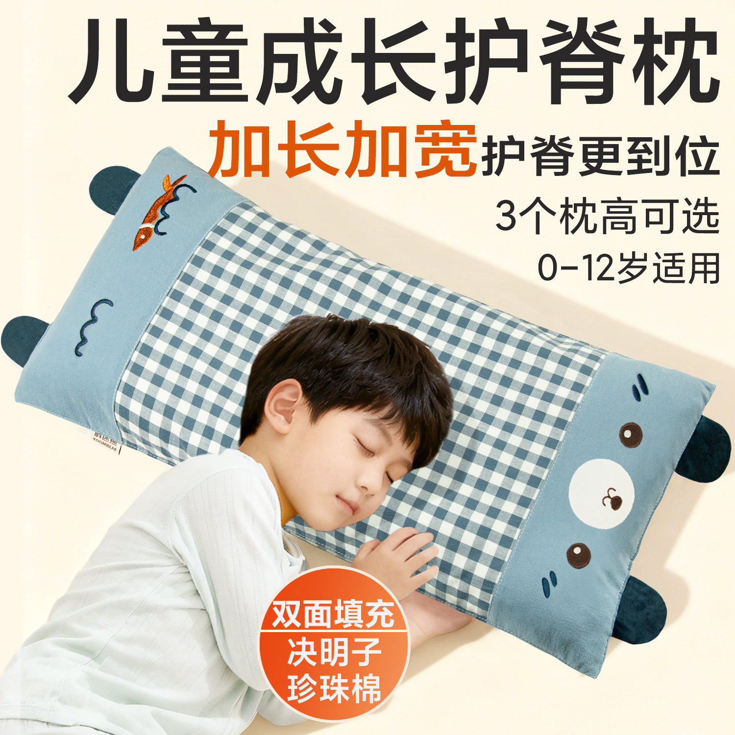 儿童枕头护颈椎枕1-3-6岁以上A类加长枕幼儿学生午睡决明子分区枕