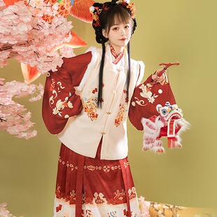 汉服女拜年服冬季明制加绒加厚比甲马面裙新款汉元素过年冬装上衣