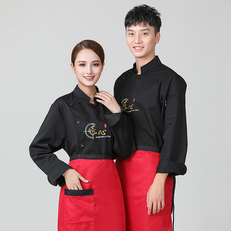 棉卡布。厨师服长袖酒店厨房餐厅厨师工服烘培糕点师工作服保暖