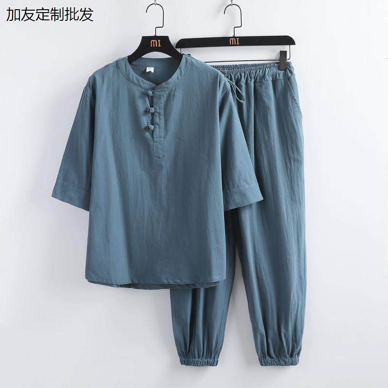 打坐禅修居士服男中式佛系禅意套装亚麻道服女中国风定制唐装茶服