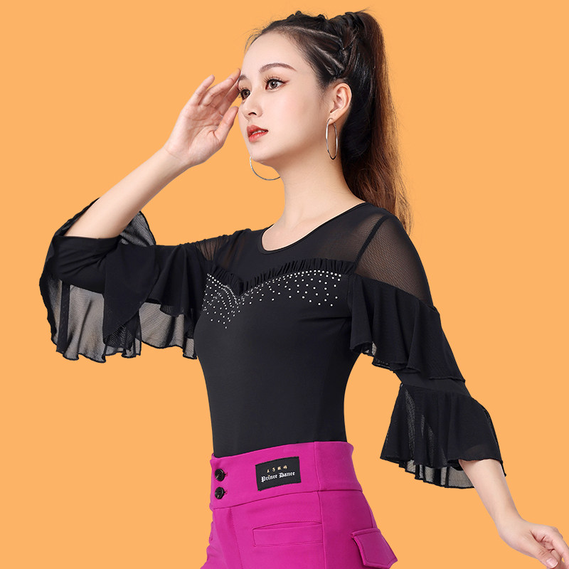 2024新款拉丁舞上衣成人女长袖秋冬季舞交谊舞练功广场舞蹈服