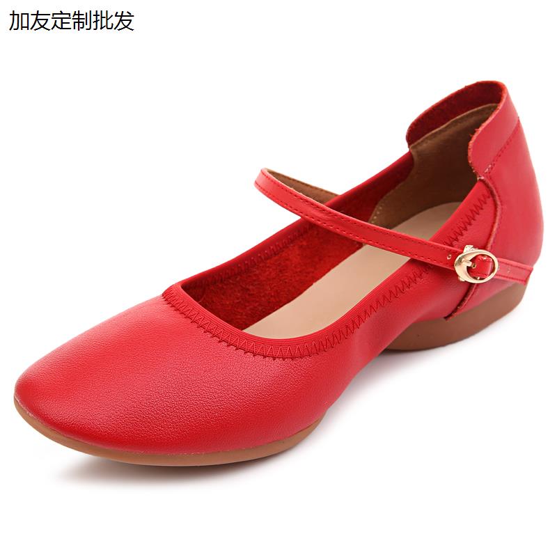 广场舞鞋真皮低跟女式四