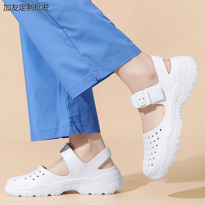 夏天护士鞋女凉鞋镂空洞洞鞋平跟软底透气女鞋防滑妈妈鞋不累脚