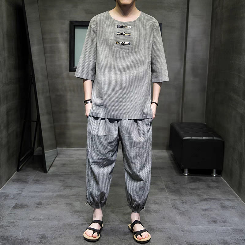 248C1新中式棉麻套装佛系