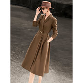 气质通勤轻熟风V领腰带收腰显瘦A字西装 兰瑟儿2025秋季 新款 连衣裙