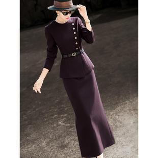 兰瑟儿2025秋冬新款气质通勤知性优雅裙子假两件修身包臀连衣裙女