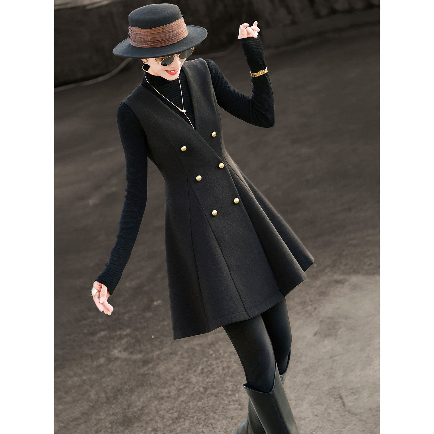 兰瑟儿2025冬季新款气质半高领打底针织衫毛呢背心连衣裙两件套女,女装/女士精品,时尚套装,淘宝优惠券,粉丝福利购,淘宝优惠卷