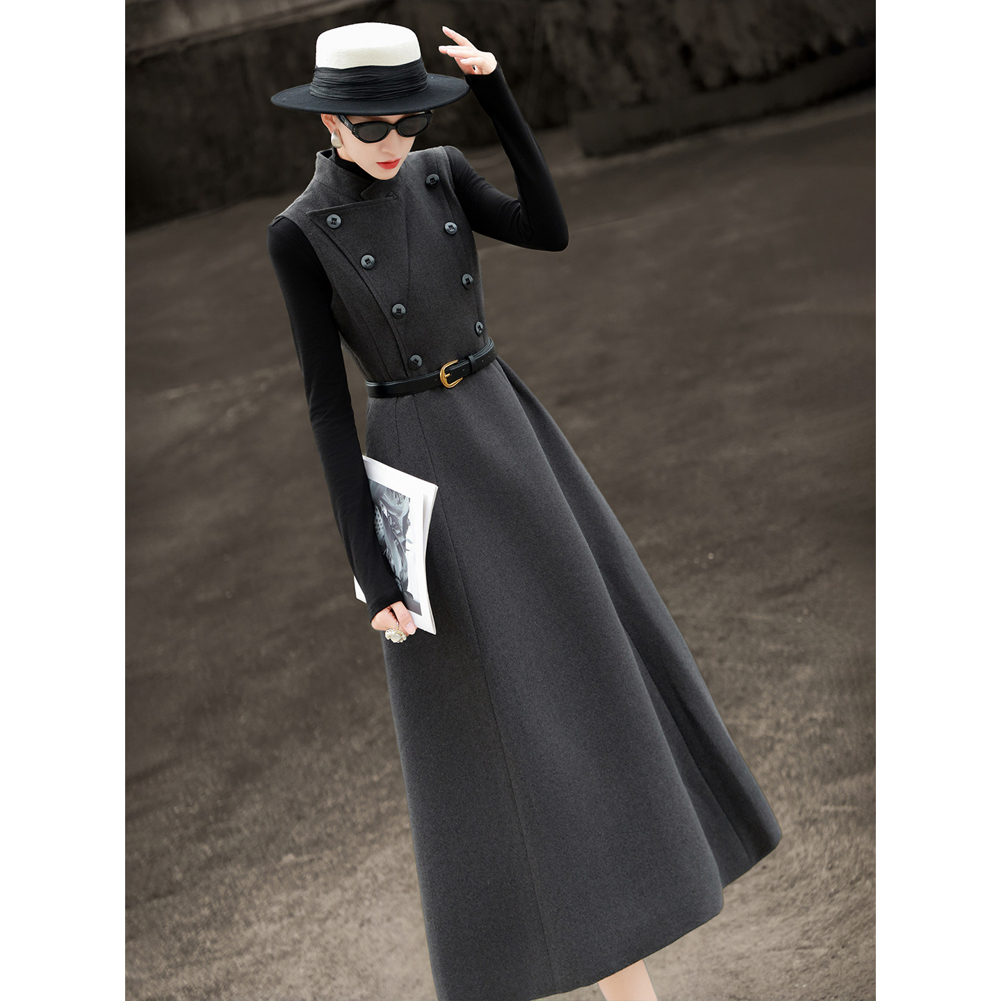 兰瑟儿2025秋冬新款气质复古针织打底上衣毛呢背心连衣裙两件套女,女装/女士精品,时尚套装,淘宝优惠券,粉丝福利购,淘宝优惠卷