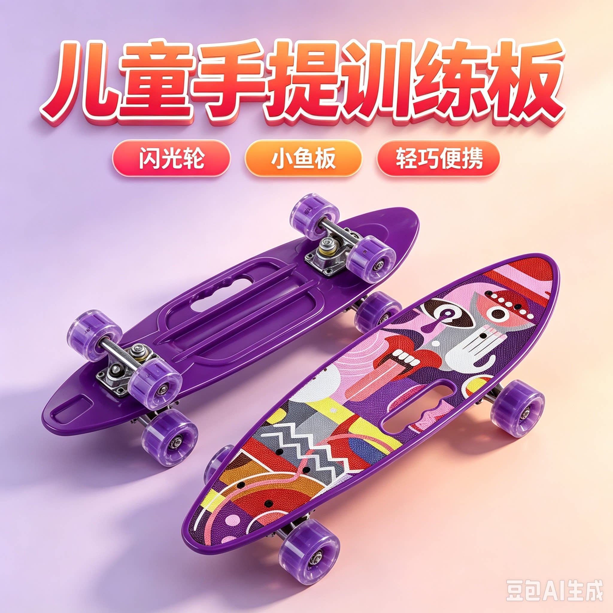 网红24英寸手提小鱼板PP大鱼板单翘板香蕉板儿童成人代步四轮滑板