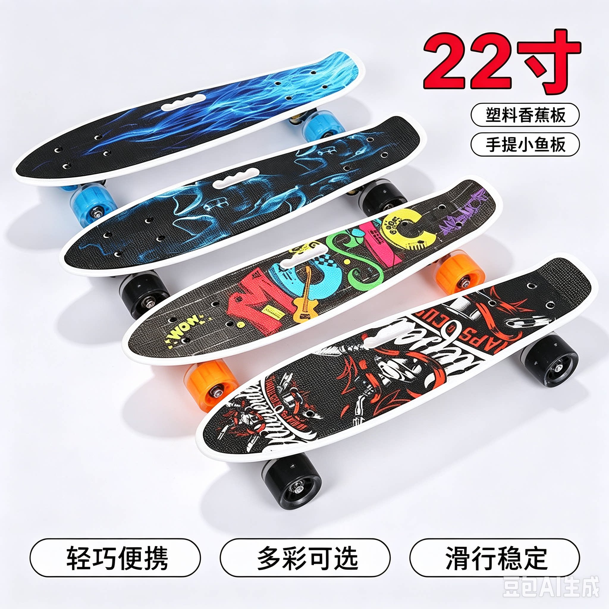 22寸手提小鱼板四轮青少年滑板