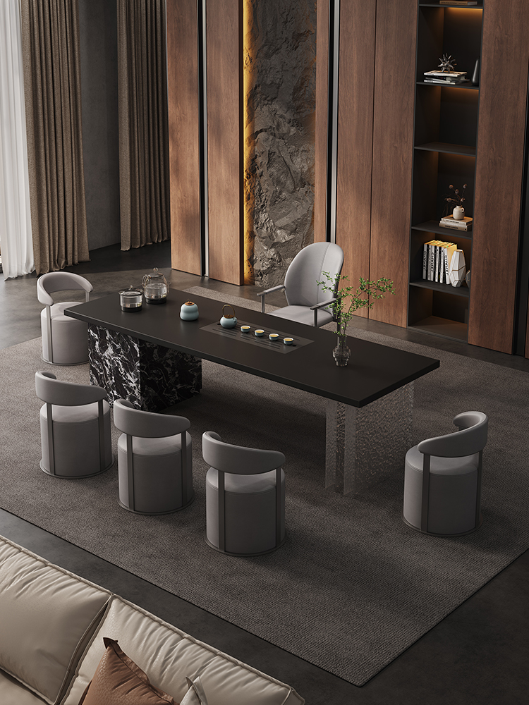 轻奢岩板茶桌椅组合家用阳台办公室亚克力功夫泡茶台茶几一体桌