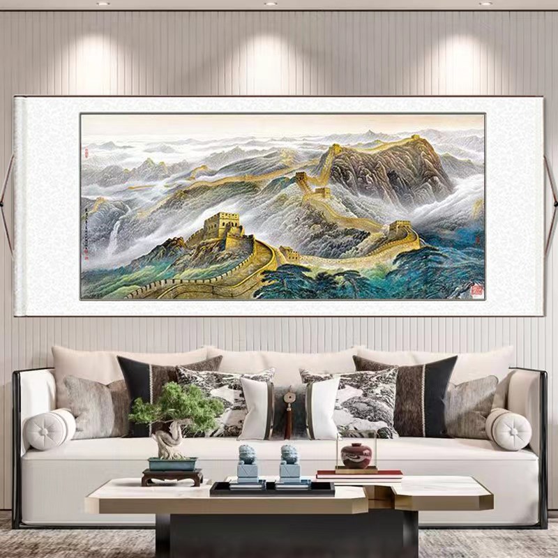 极速万里长城卷轴挂画客厅山水画玄关书房装饰Q画办公室招财靠山