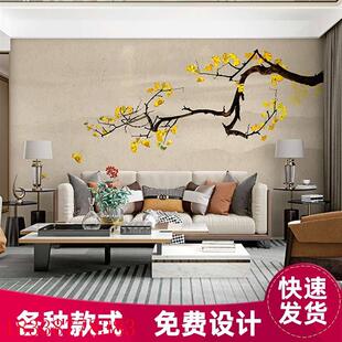 极速新中式刺绣壁画电视背景墙布沙发壁纸卧室软硬包复.古手绘花