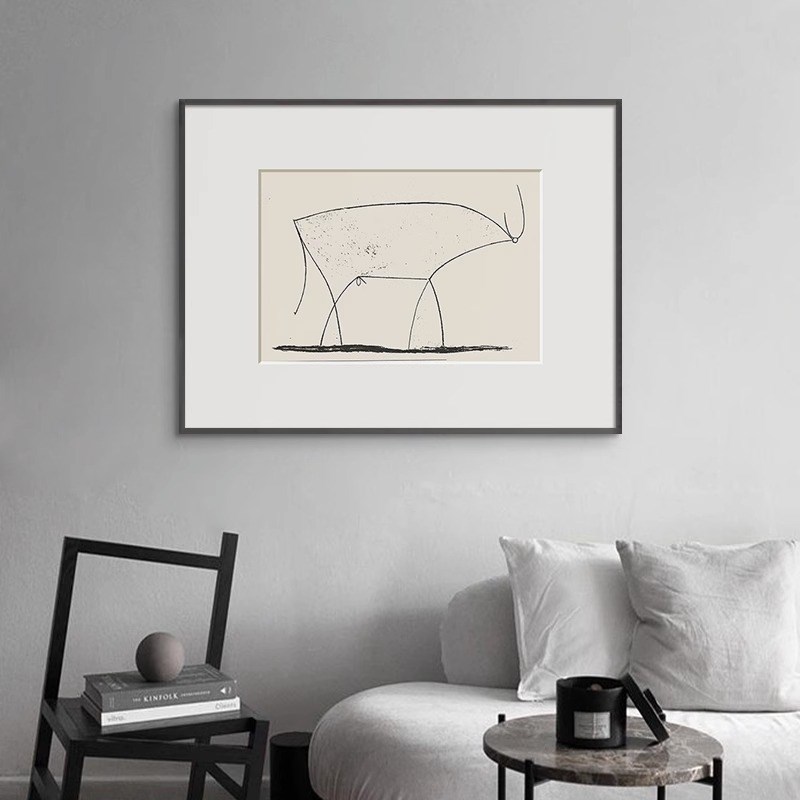 毕加索抽象线条牛北欧艺术装饰画黑白小众现O代餐厅挂壁画卧室房图片