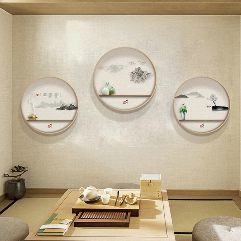 极速新中式装饰画入户玄关壁画走廊过H道日式系茶室背景墙圆形禅图片