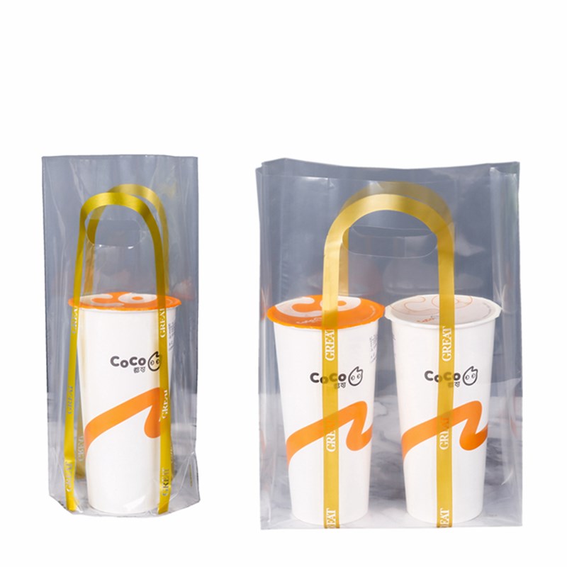极速透明a奶茶打包袋PE加厚双杯奶茶袋手提袋豆浆打包袋定制LOGO