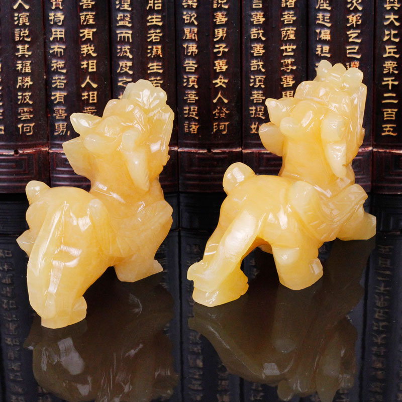 极速聚宝盆e黄玉貔貅摆件一对家居客厅玄关装饰工艺品店铺乔迁开