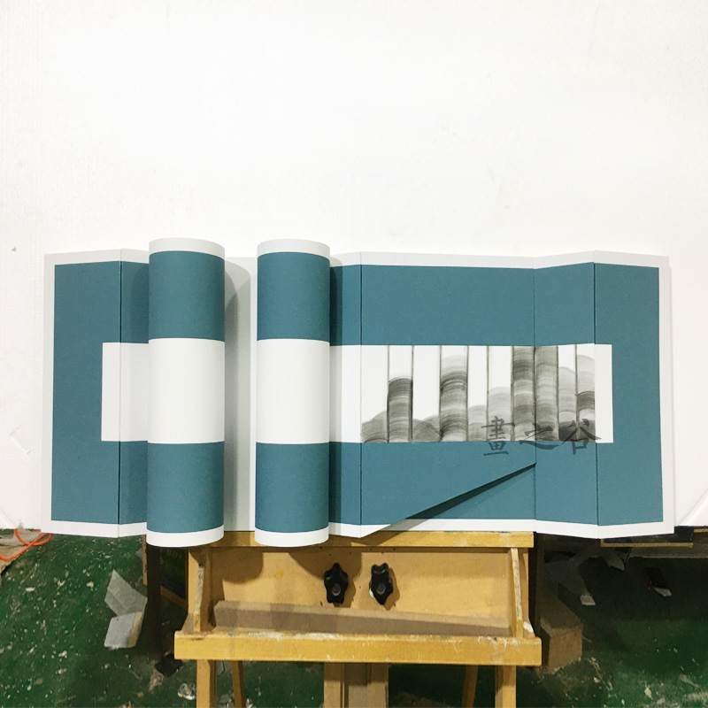 极速画之谷立体几何实物画纯手绘抽象色块L拼接装饰画蓝白装置画图片