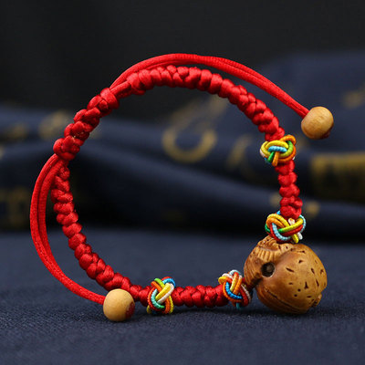 桃木锁苹果形小鱼手链脚链新生A儿童婴幼儿宝宝小孩随身小桃蓝饰