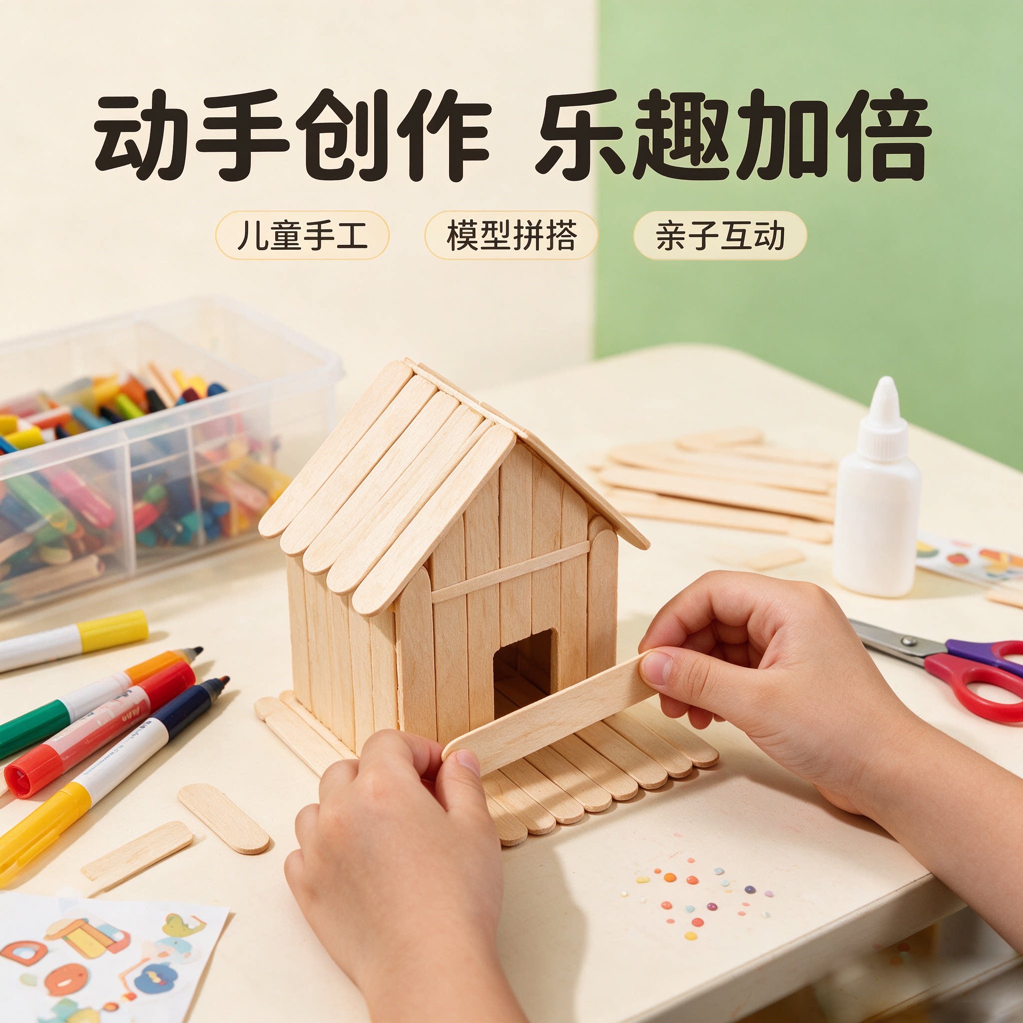 手工DIY制作雪糕棒彩色儿童模型制作小木板片雪糕棍创意冰棒木棍