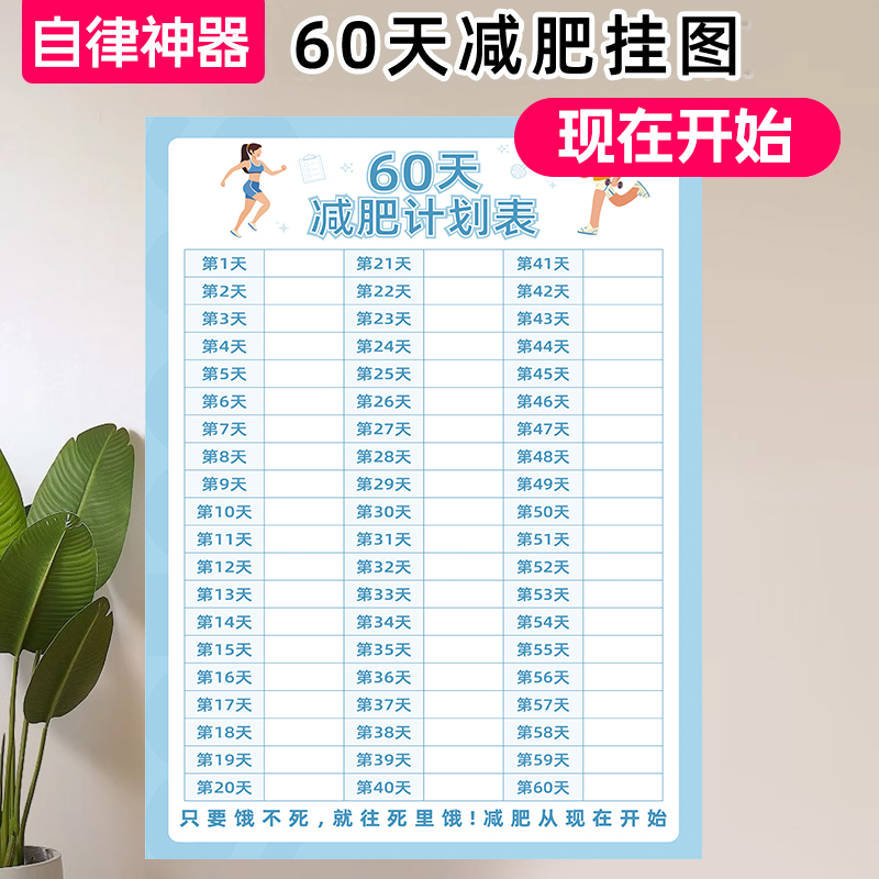 记忆猫减肥打卡记录表墙贴减肥计划提醒贴纸自律打卡神器减肥日历瘦身健身励志标语60天100天体重记录墙贴
