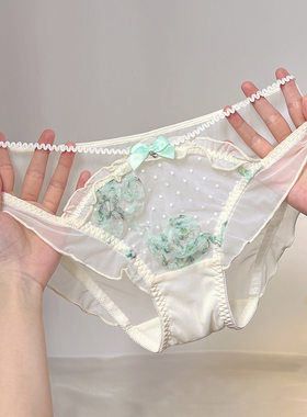 薄荷曼波！法式纯欲网纱性感蕾丝内裤~撞色花朵甜美薄荷超仙少女~