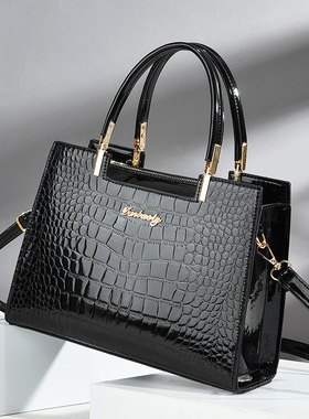 秋季百搭2024款时尚手提包中年爆款女士包包单肩斜挎包黑色