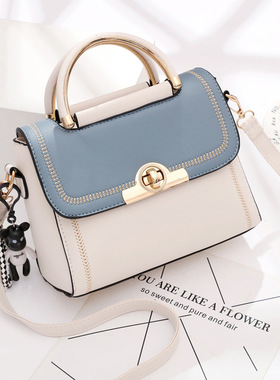 2024秋季新款时尚刺绣花边手提小包潮流拼色单肩斜挎包通用款女包