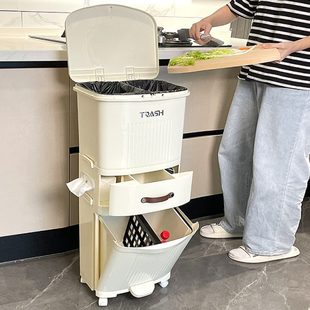 大容量双层厨余干湿分离分类日式 厨房垃圾桶家用带盖加厚2024新款