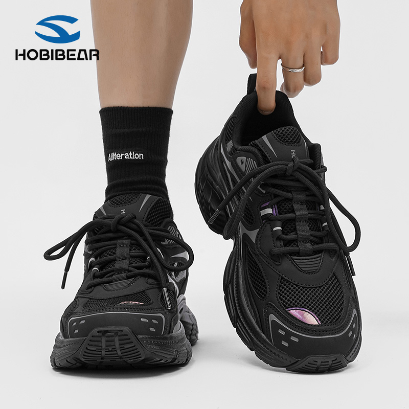 HOBIBEAR男士新款鞋子秋季潮鞋男生高级感休闲鞋厚底系带品牌男鞋