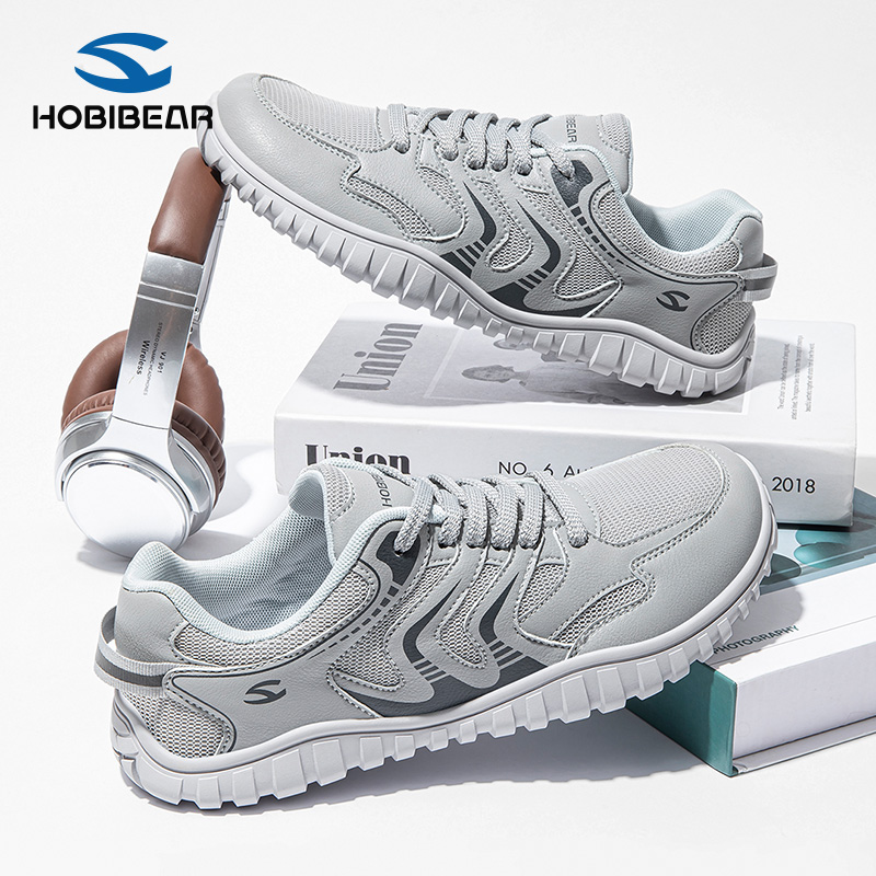 HOBIBEAR秋季男鞋休闲鞋男士透气网面鞋子通勤薄底宽楦大头赤足鞋