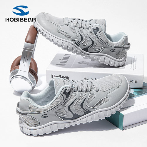HOBIBEAR秋季男鞋休闲鞋男士透气网面鞋子通勤薄底宽楦大头赤足鞋