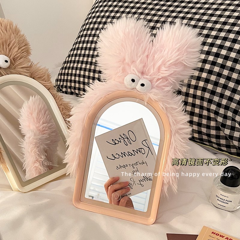 可爱发箍led化妆镜女带灯办公室补妆桌面台式可立学生宿舍小镜子