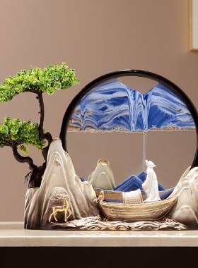 新中式国风文创发财树流沙画摆件玄关书房办公室装饰品教师节礼物