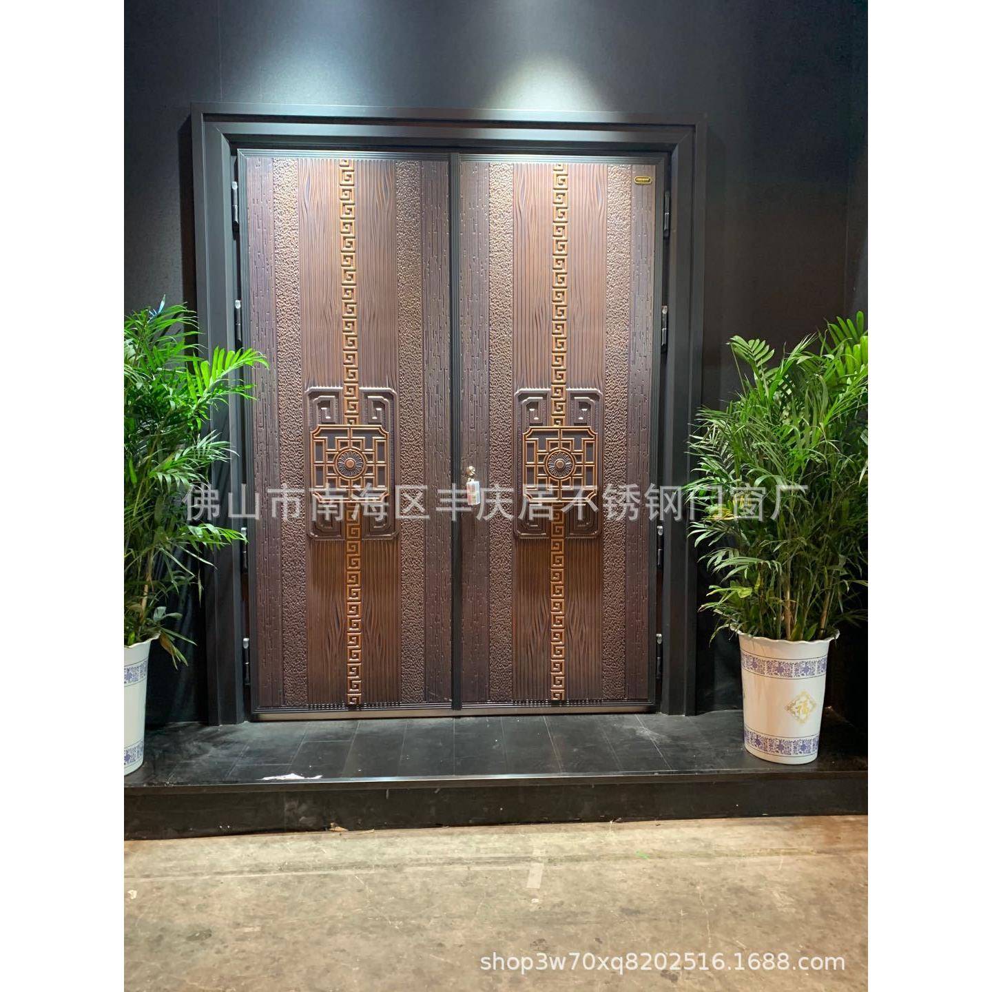 农别墅大门对开门铸铝门铝合金玻璃大门四开家用钢制防爆仿铸铝