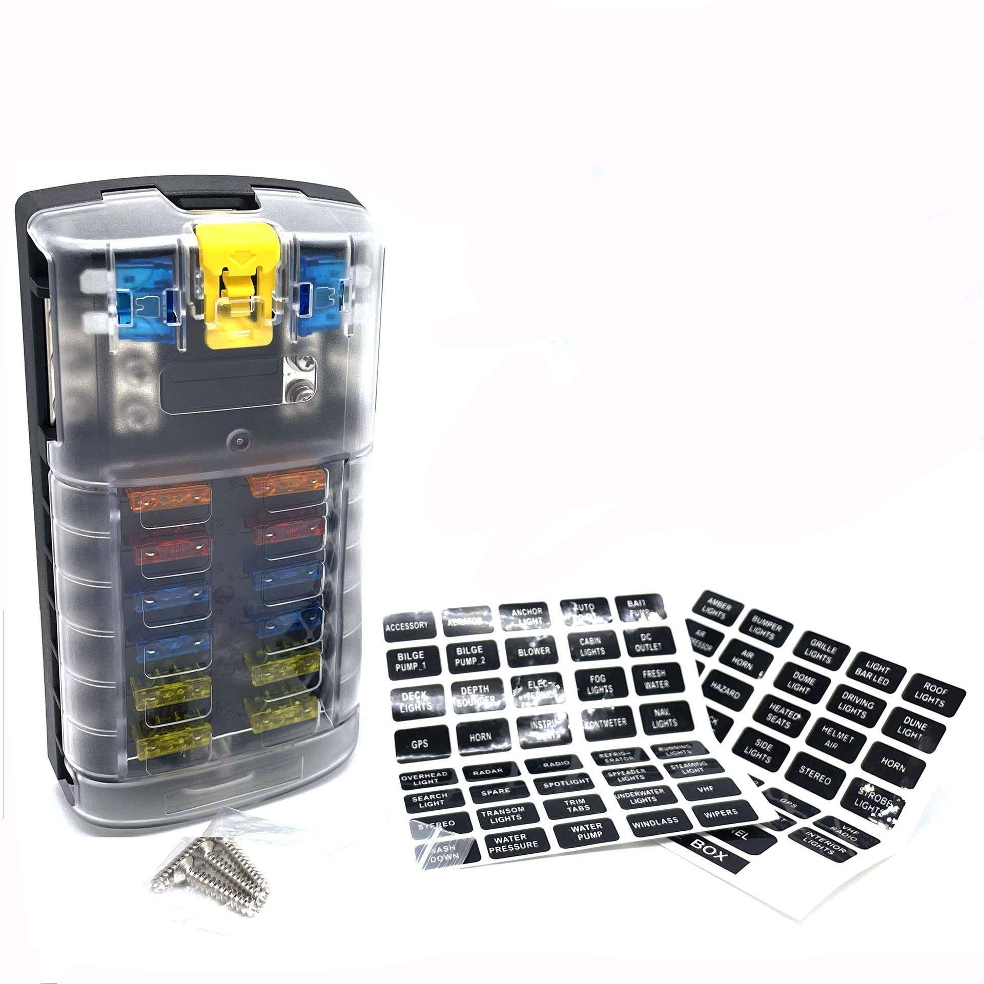 ATO/ATC12路保险盒带锁扣透明绝缘盖带标签槽可存放两个保险丝