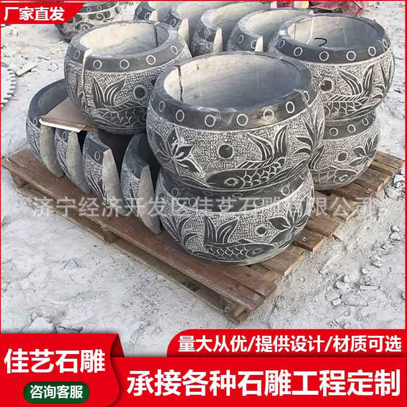 石雕柱顶石 空心石墩子 雕花石鼓木柱底座 仿古柱脚石青石石墩子