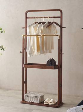 广逸家用卧室衣帽架落地加粗实木挂衣架阳台晾衣架收纳架移动收纳