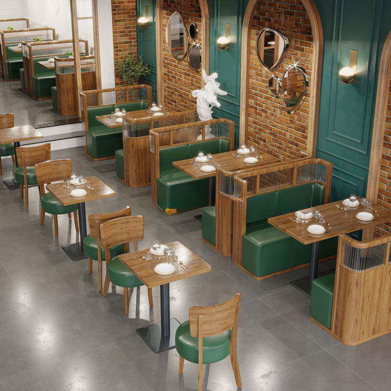 轻奢西餐厅饭店卡座沙发简约奶茶甜品小吃店家用实木桌椅组合